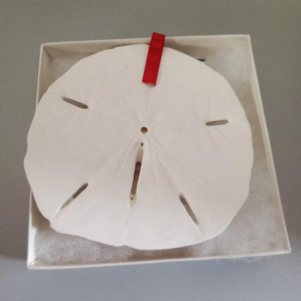 Real Sand Dollar Cardinal Bird Ornament Coastal Christmas Nature Decor White Red